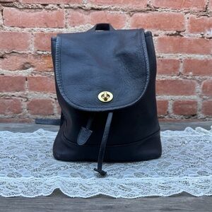 Coach Black Leather Backpack with Gold Hardware